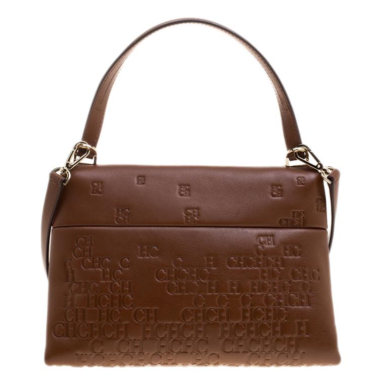 Pre Owned Carolina Herrera Brown Embossed Leather Satchel