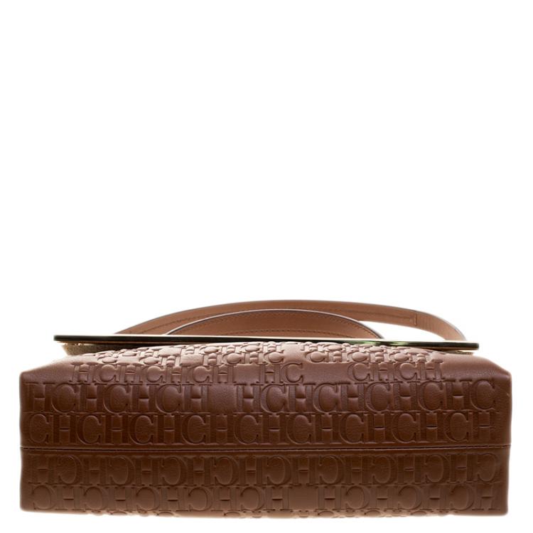 Pre Owned Carolina Herrera Brown Embossed Leather Satchel