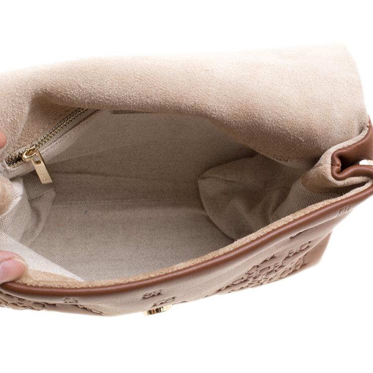 Pre Owned Carolina Herrera Brown Embossed Leather Satchel