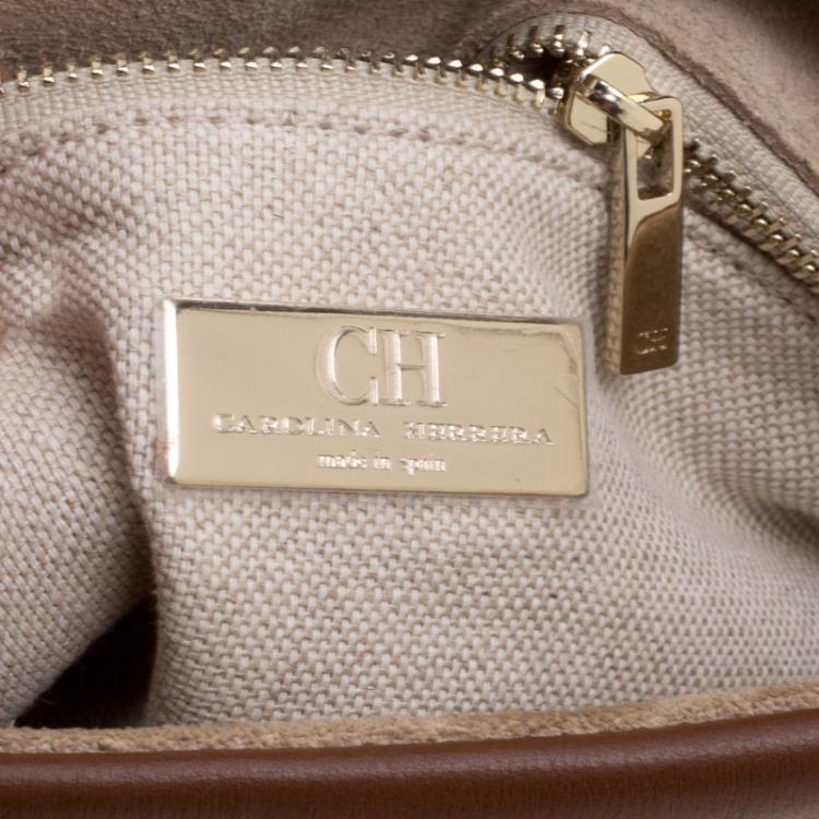 Pre Owned Carolina Herrera Brown Embossed Leather Satchel