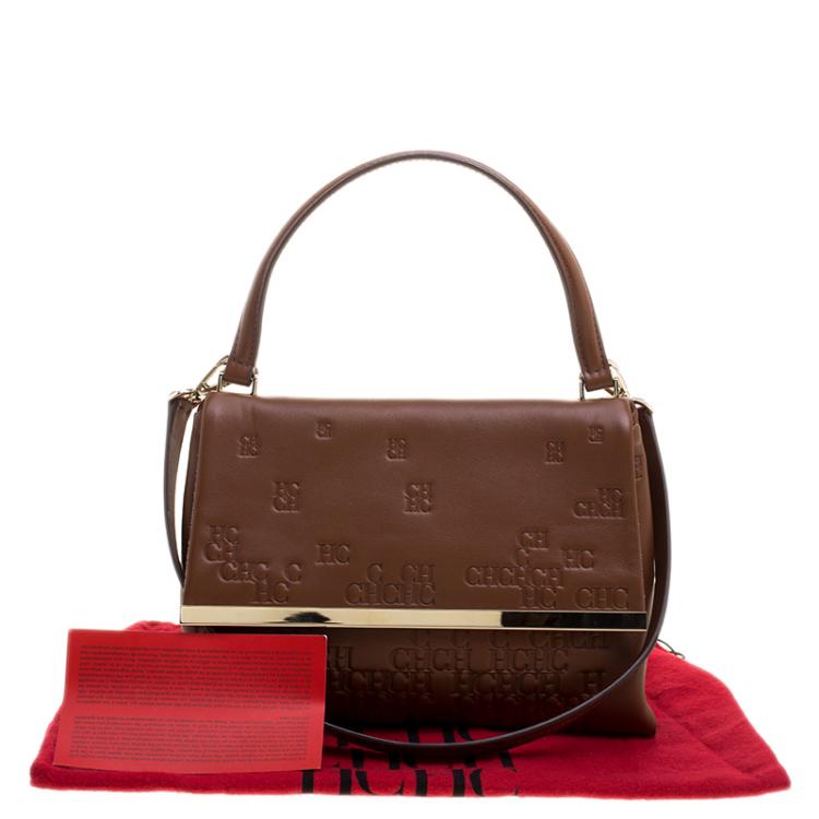 Pre Owned Carolina Herrera Brown Embossed Leather Satchel