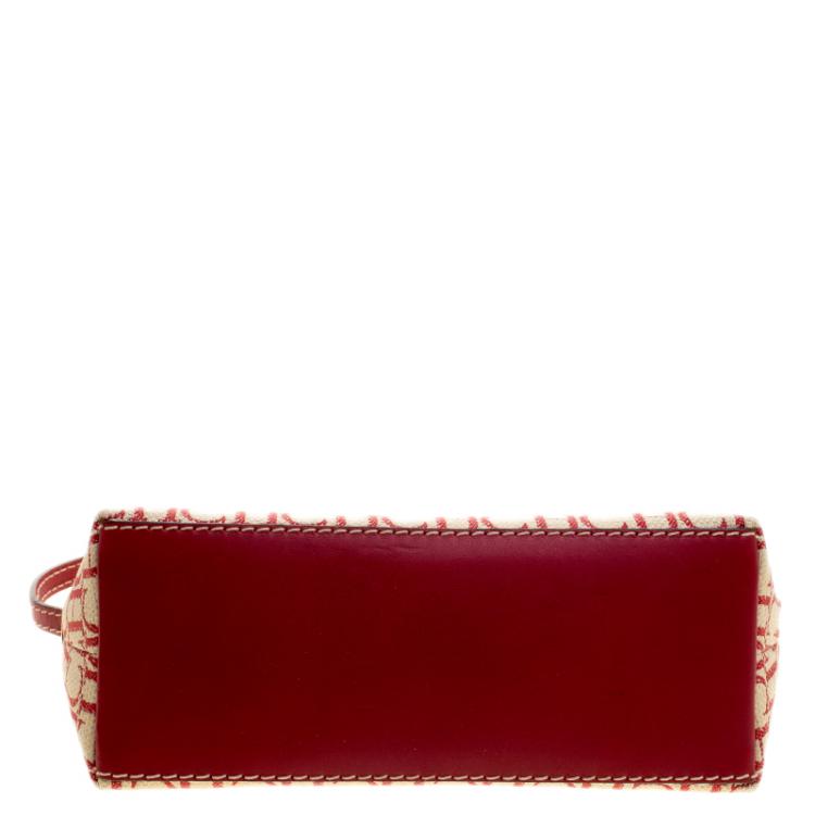 Pre Owned Caroline Herrera Beige/Red Monogram Canvas Pochette