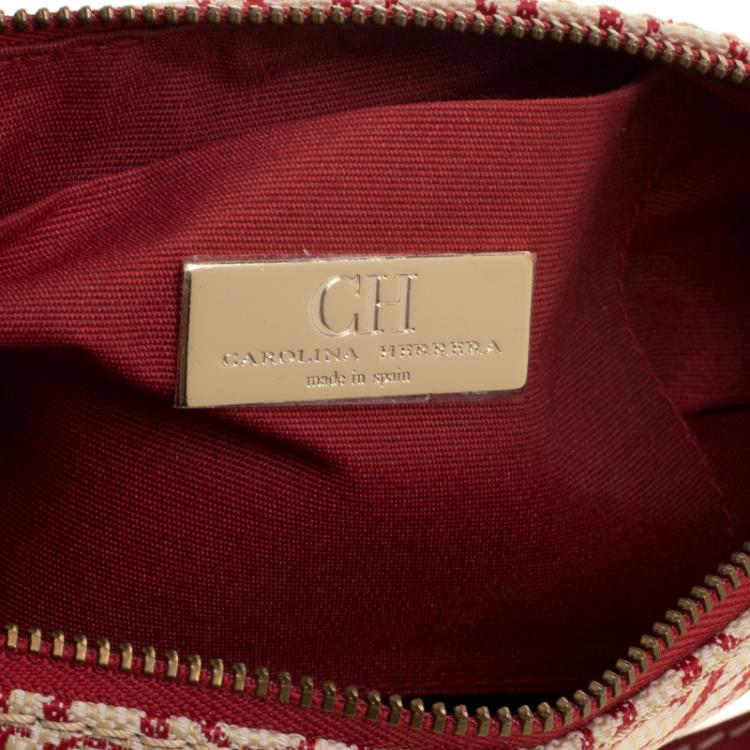 Pre Owned Caroline Herrera Beige/Red Monogram Canvas Pochette