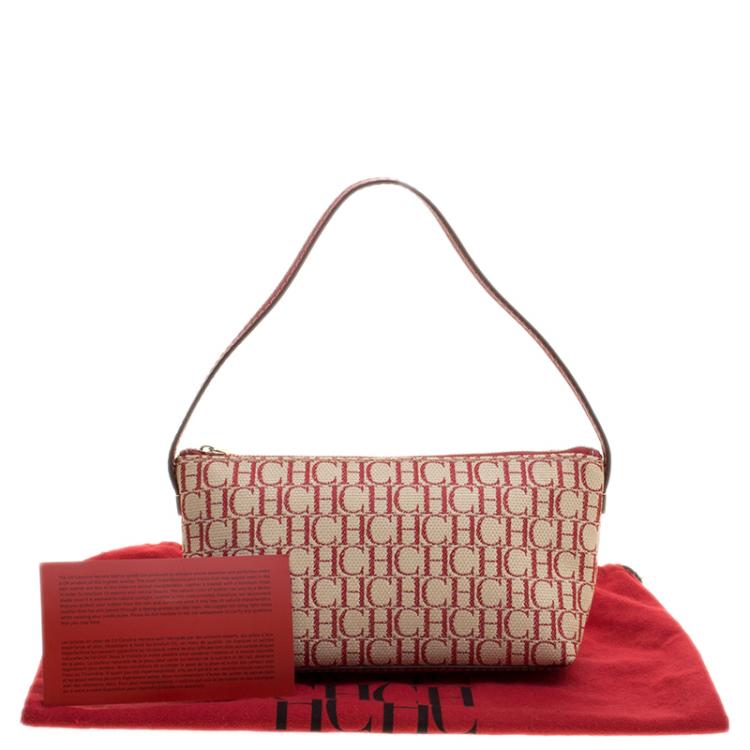 Pre Owned Caroline Herrera Beige/Red Monogram Canvas Pochette