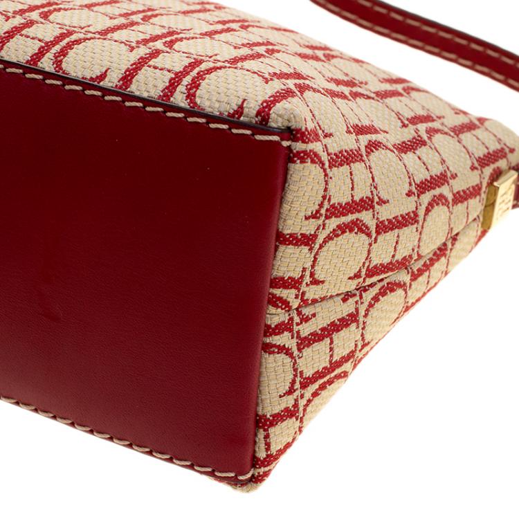 Pre Owned Caroline Herrera Beige/Red Monogram Canvas Pochette