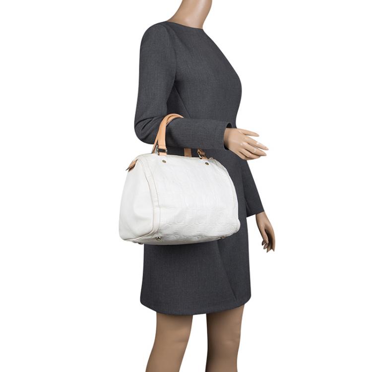 Pre Owned Carolina Herrera White Leather Andy Boston Bag