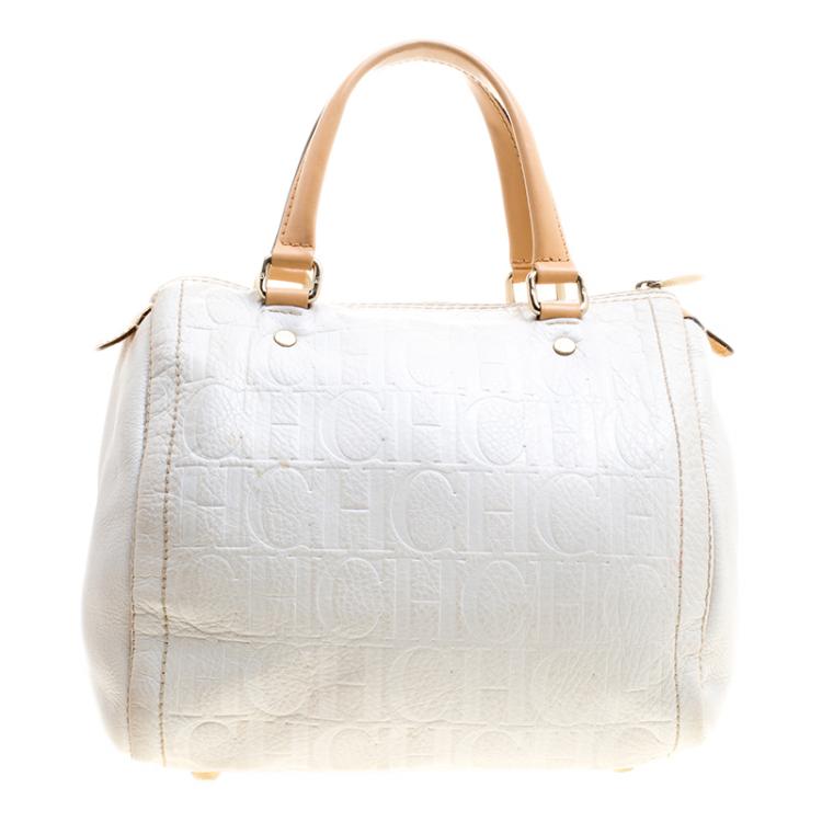 Pre Owned Carolina Herrera White Leather Andy Boston Bag