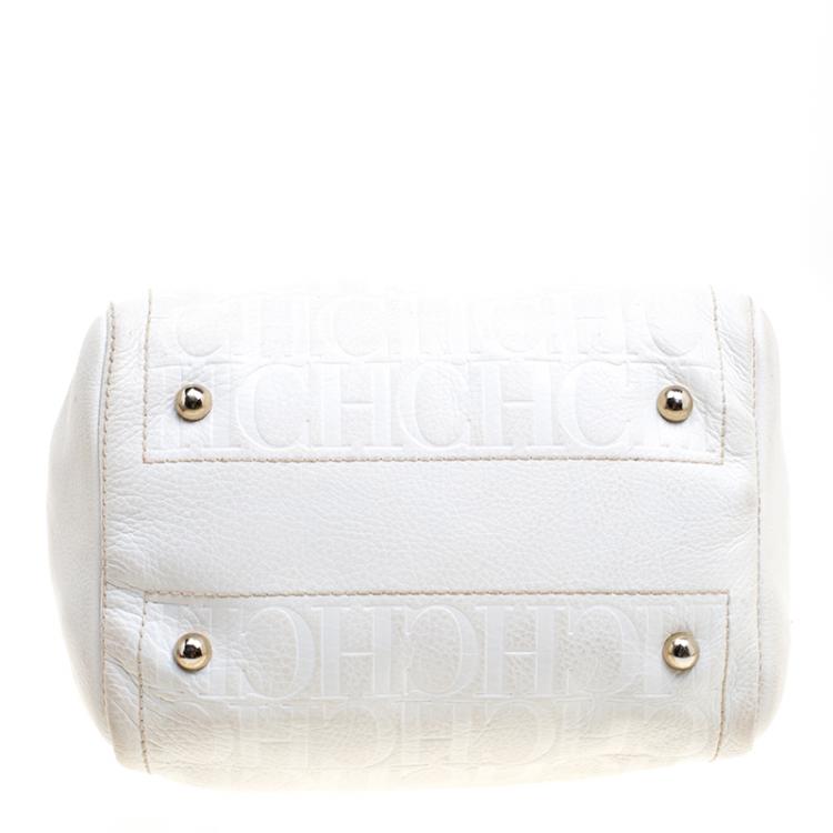 Pre Owned Carolina Herrera White Leather Andy Boston Bag