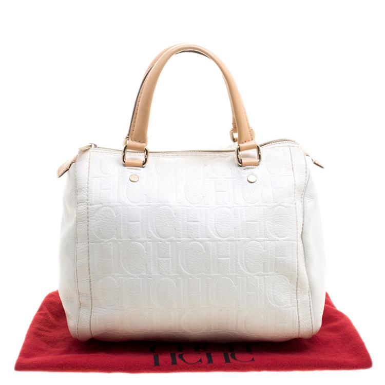Pre Owned Carolina Herrera White Leather Andy Boston Bag