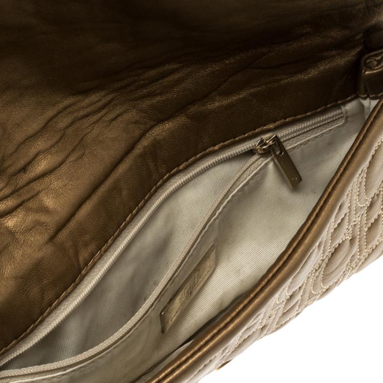 Pre Owned Carolina Herrera Bronze Monogram Leather Jerry Clutch