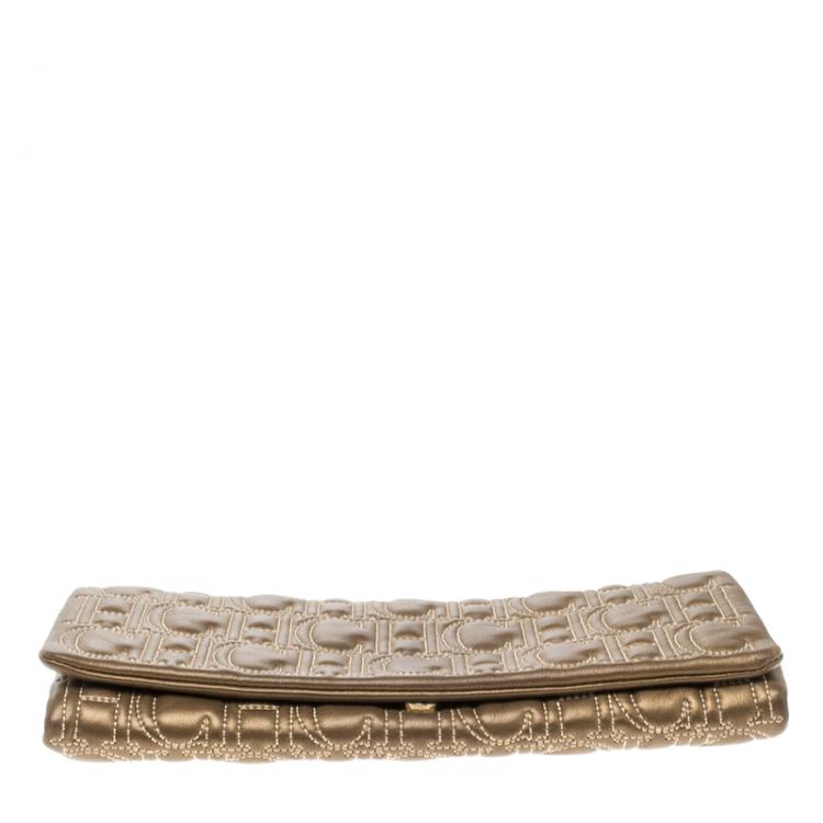 Pre Owned Carolina Herrera Bronze Monogram Leather Jerry Clutch