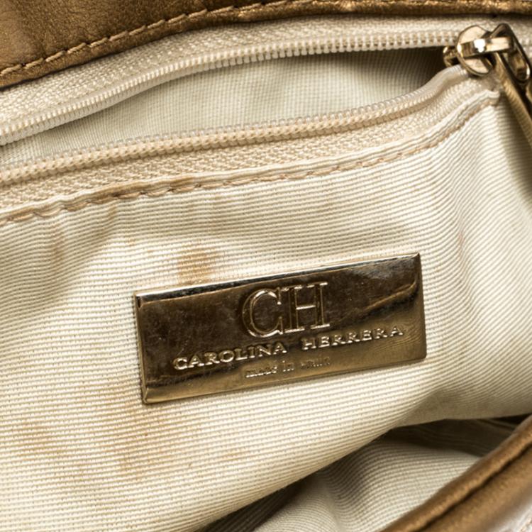 Pre Owned Carolina Herrera Bronze Monogram Leather Jerry Clutch