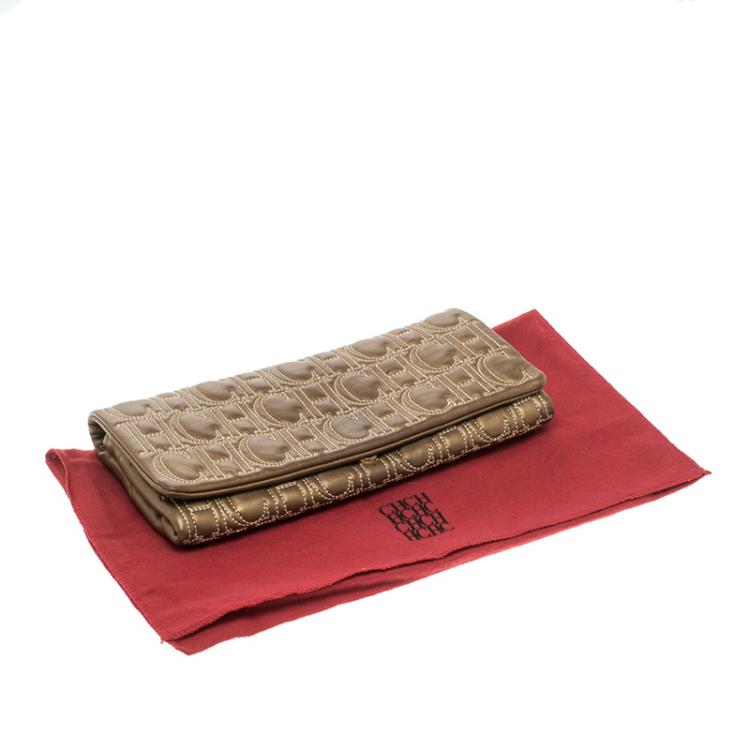 Pre Owned Carolina Herrera Bronze Monogram Leather Jerry Clutch