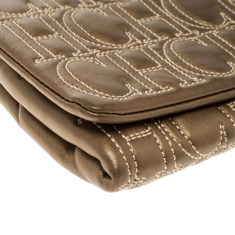 Pre Owned Carolina Herrera Bronze Monogram Leather Jerry Clutch