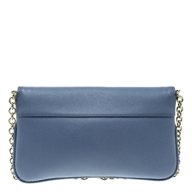 Pre Owned Carolina Herrera Blue Leather Flap Bag