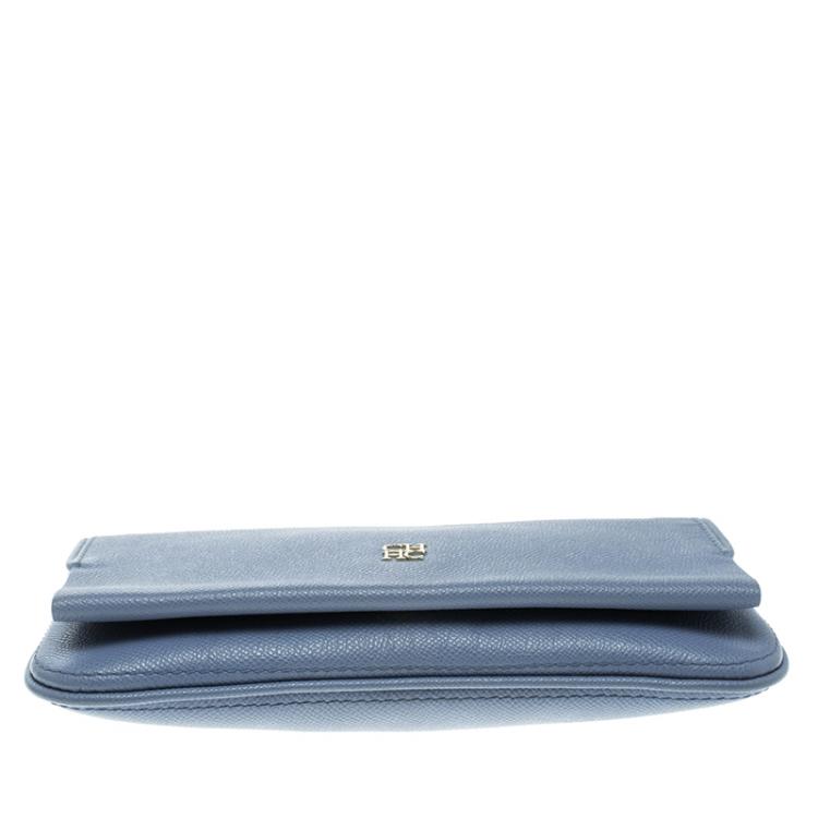 Pre Owned Carolina Herrera Blue Leather Flap Bag