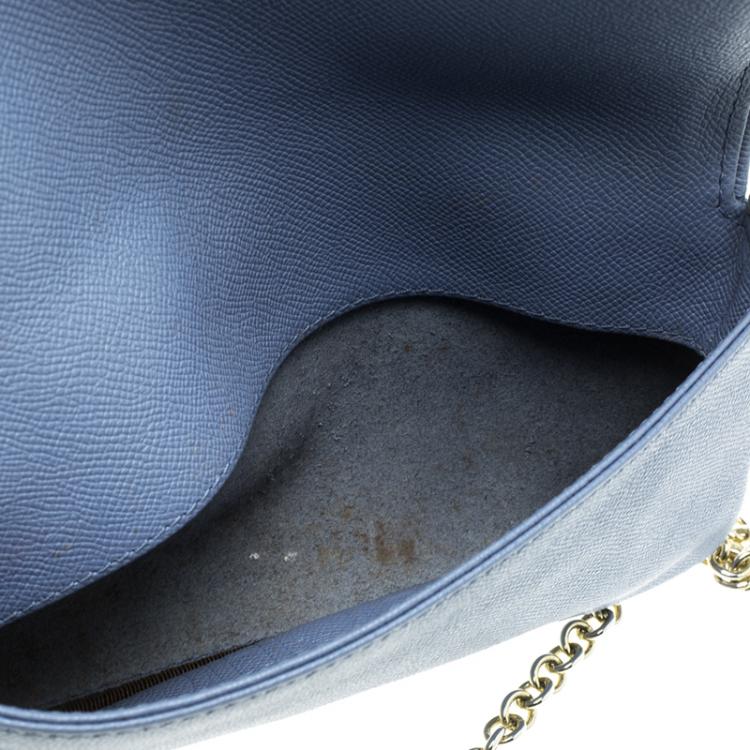 Pre Owned Carolina Herrera Blue Leather Flap Bag