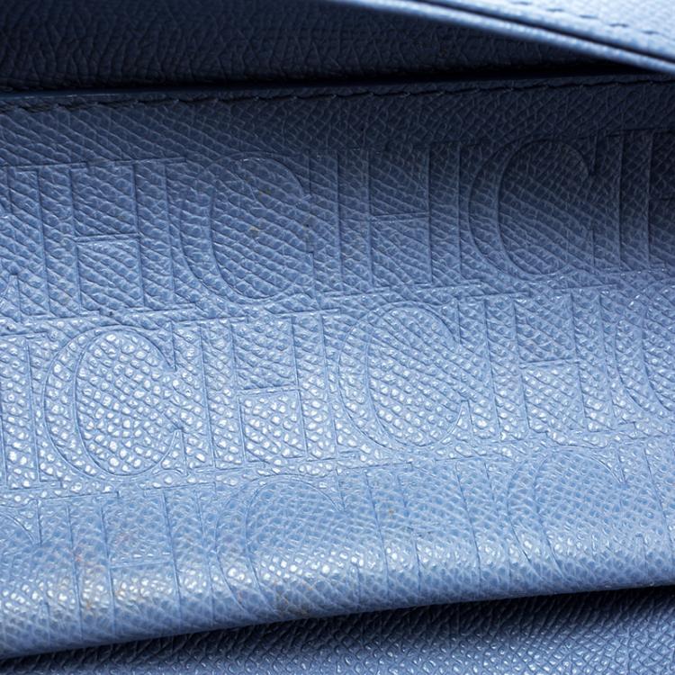 Pre Owned Carolina Herrera Blue Leather Flap Bag