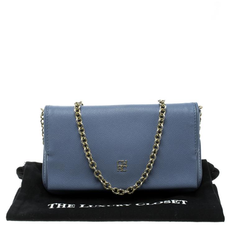 Pre Owned Carolina Herrera Blue Leather Flap Bag