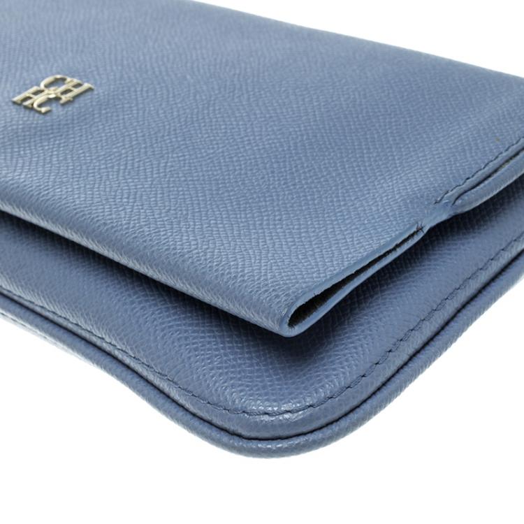 Pre Owned Carolina Herrera Blue Leather Flap Bag