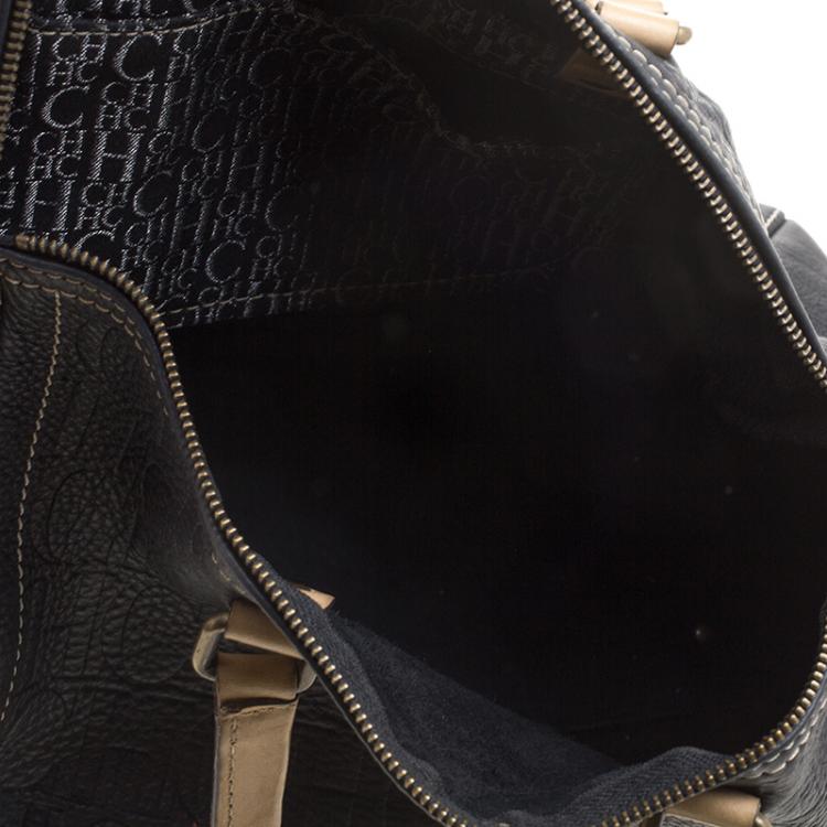 Pre Owned Carolina Herrera Black Monogram Leather Large Andy Boston Bag
