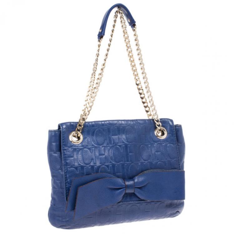 Pre Owned Carolina Herrera Blue Leather Small Audrey