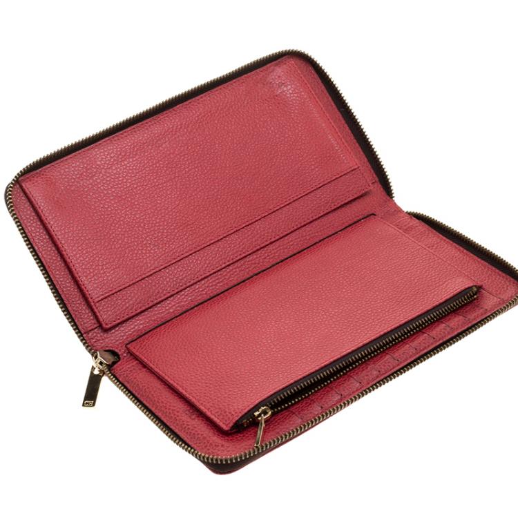 Pre Owned Carolina Herrera Red Leather Zip Around Wallet 