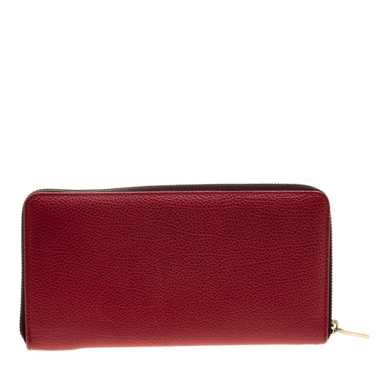 Pre Owned Carolina Herrera Red Leather Zip Around Wallet 
