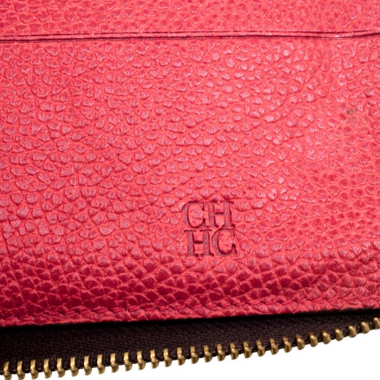 Pre Owned Carolina Herrera Red Leather Zip Around Wallet 