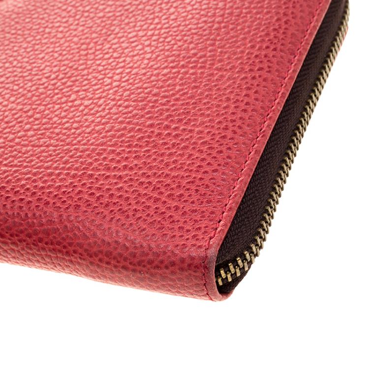 Pre Owned Carolina Herrera Red Leather Zip Around Wallet 