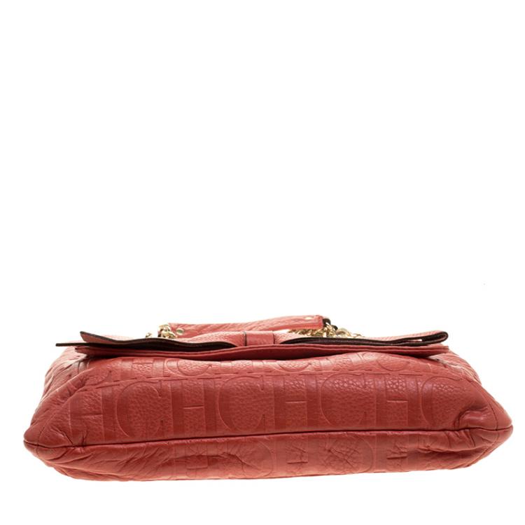 Pre Owned Carolina Herrera Red Monogram Leather Audrey Shoulder Bag