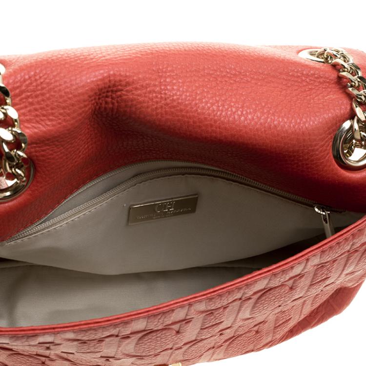 Pre Owned Carolina Herrera Red Monogram Leather Audrey Shoulder Bag