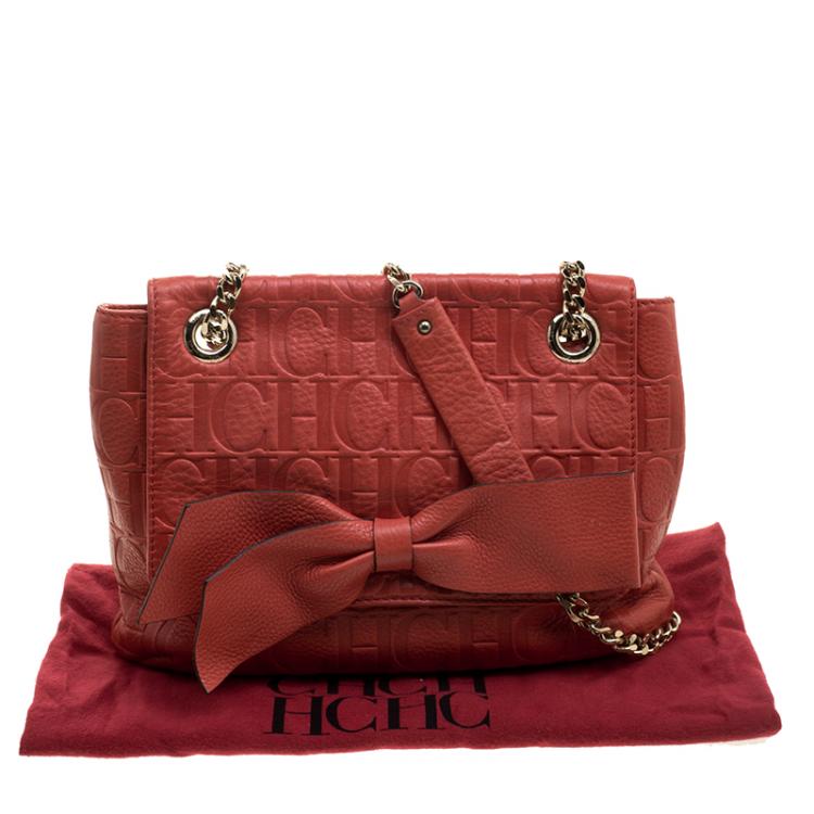 Pre Owned Carolina Herrera Red Monogram Leather Audrey Shoulder Bag