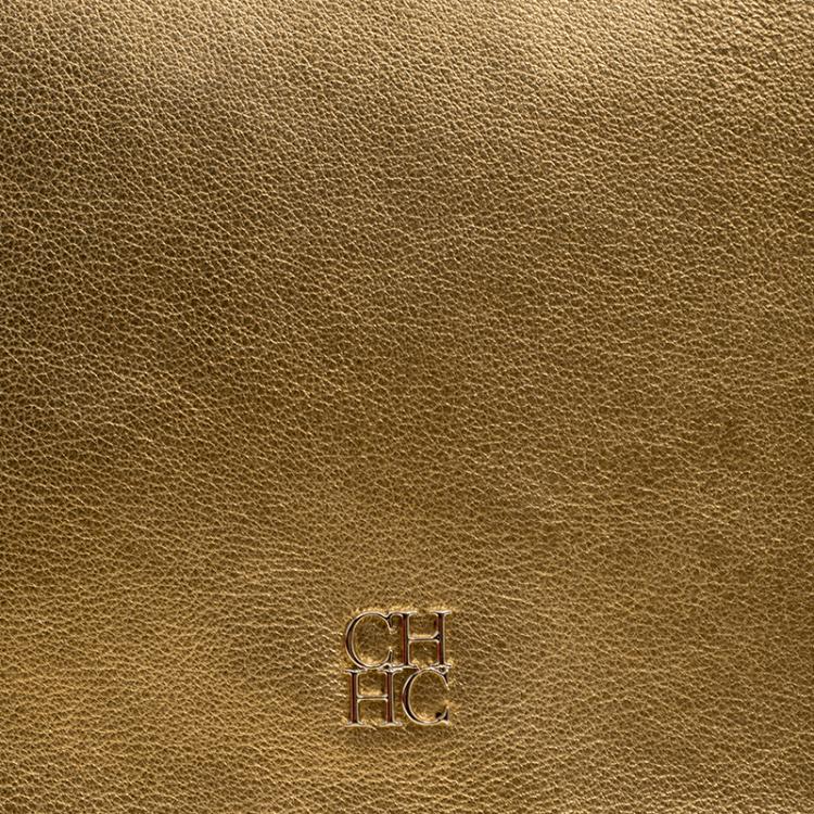 Pre Owned Carolina Herrera Gold Leather Flap Clutch