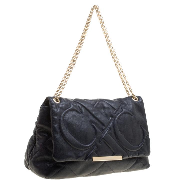 مملوكة مسبقًا Carolina Herrera Navy Blue Quilted Leather Flap Chain Shoulder Bag