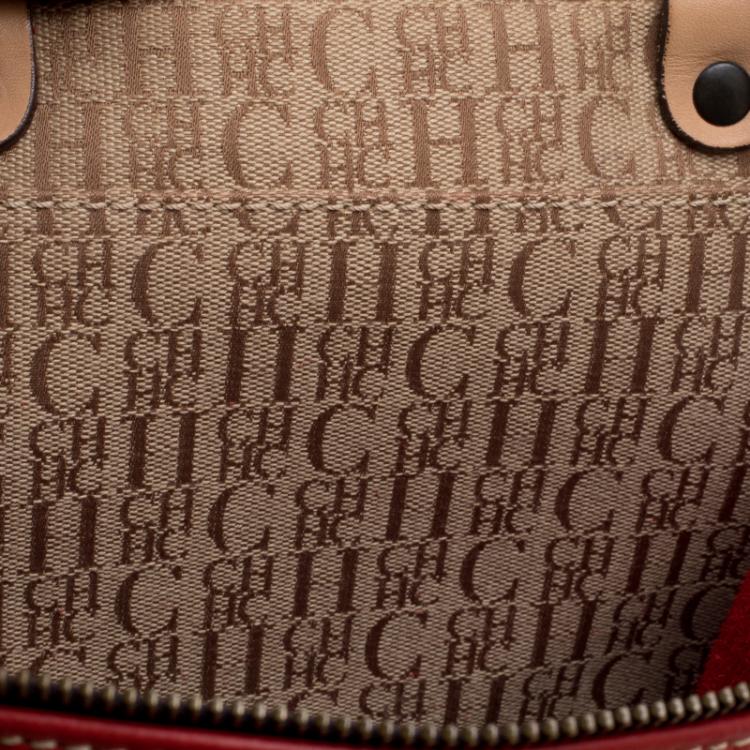 Pre Owned Carolina Herrera Red Monogram Leather large Andy Boston Bag