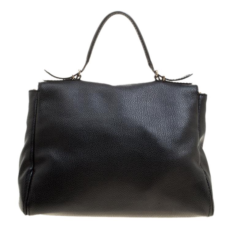 Pre Owned Carolina Herrera Black Monogram Leather Top Handle Shoulder Bag