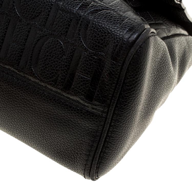 Pre Owned Carolina Herrera Black Monogram Leather Top Handle Shoulder Bag