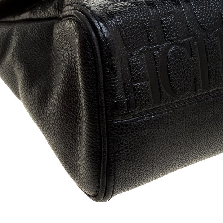 Pre Owned Carolina Herrera Black Monogram Leather Top Handle Shoulder Bag