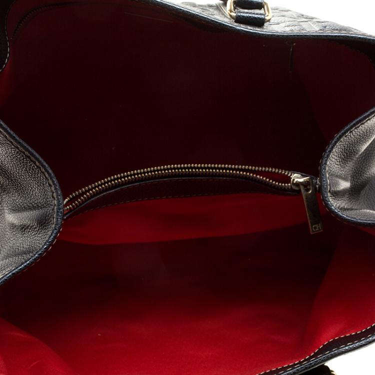 Pre Owned Carolina Herrera Black Monogram Leather Matteo Tote