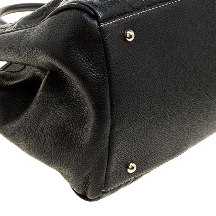 Pre Owned Carolina Herrera Black Monogram Leather Matteo Tote