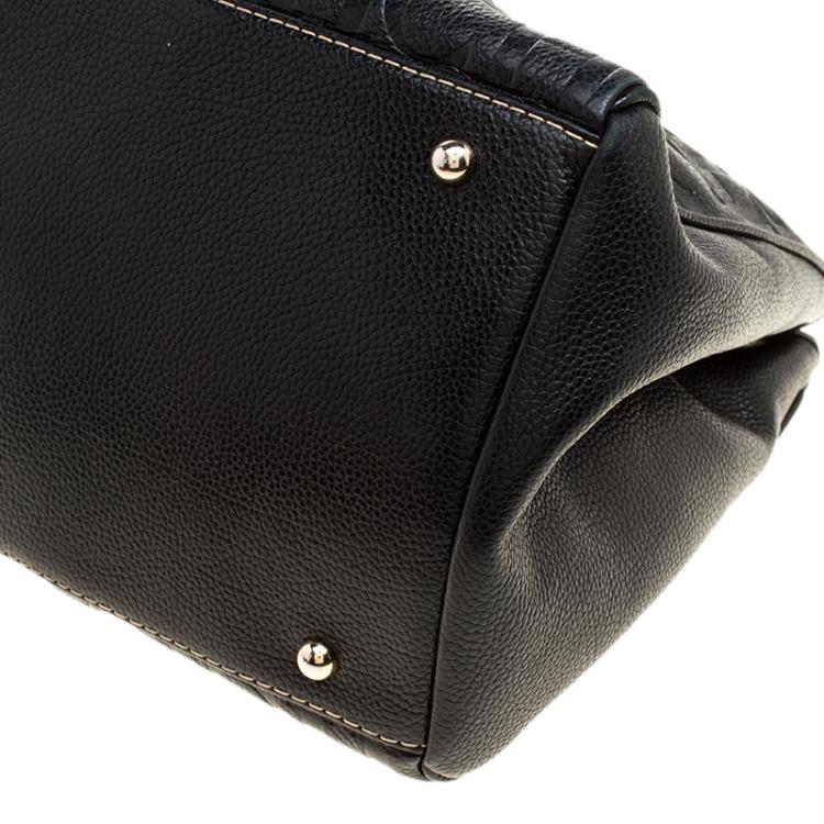 Pre Owned Carolina Herrera Black Monogram Leather Matteo Tote