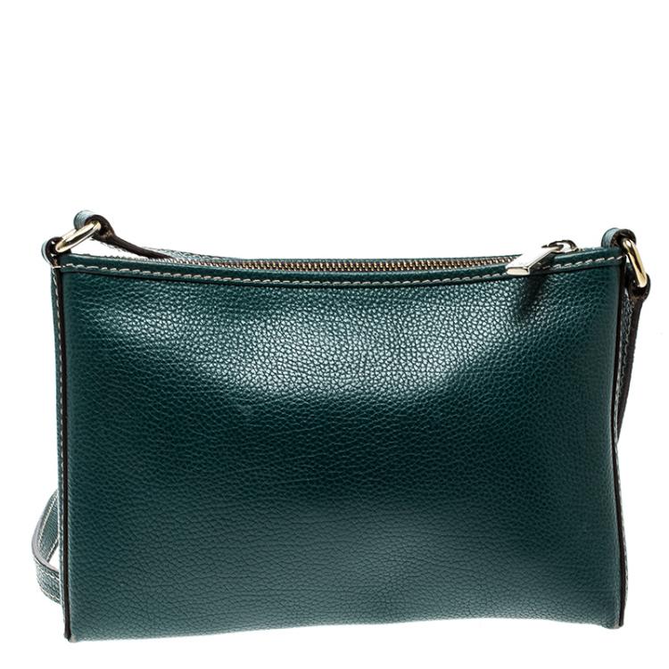 Pre Owned Carolina Herrera Green Leather Logo CH Crossbody