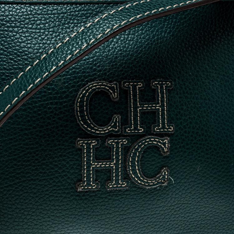 Pre Owned Carolina Herrera Green Leather Logo CH Crossbody