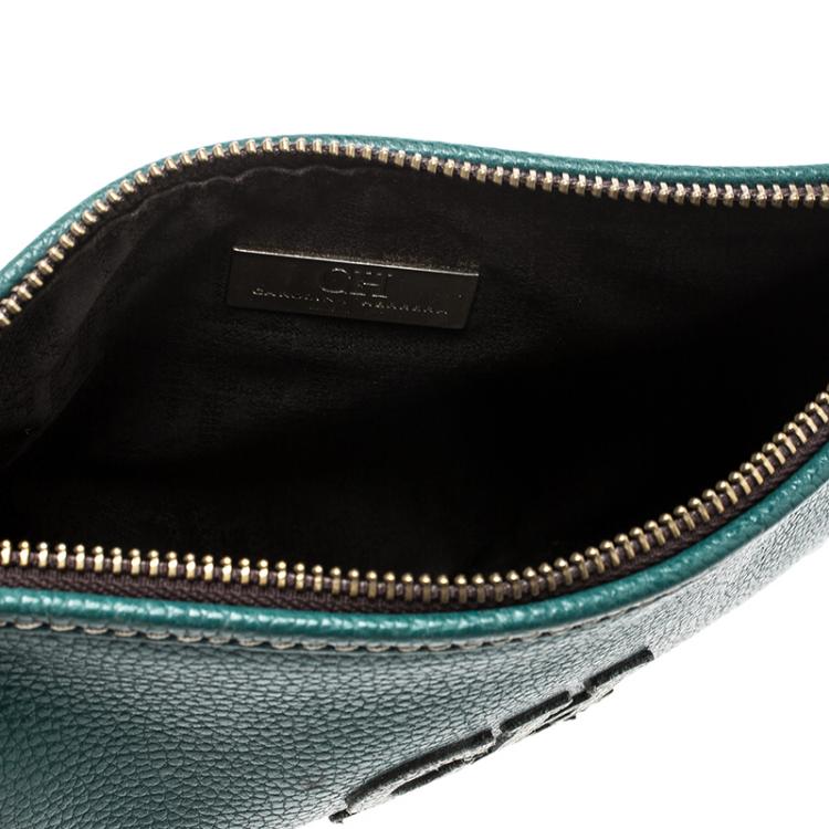 Pre Owned Carolina Herrera Green Leather Logo CH Crossbody