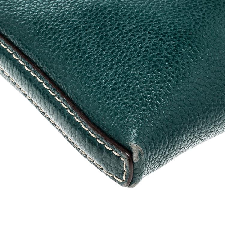 Pre Owned Carolina Herrera Green Leather Logo CH Crossbody