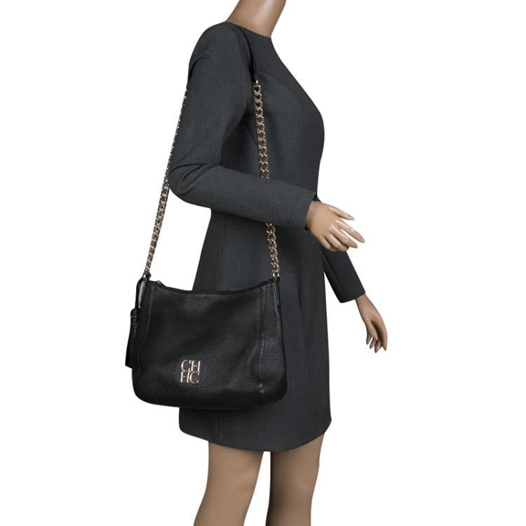 Pre Owned Carolina Herrera Black Leather Maria Shoulder Bag