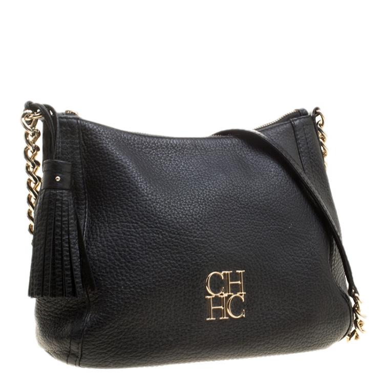 Pre Owned Carolina Herrera Black Leather Maria Shoulder Bag