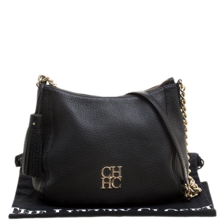 Pre Owned Carolina Herrera Black Leather Maria Shoulder Bag