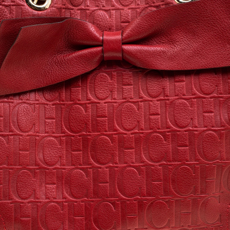 Pre Owned Carolina Herrera Red Monogram Leather Audrey Tote